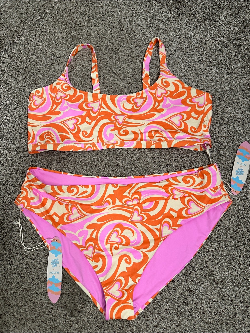Jolyn Minerva Two-Piece Pink & Orange Swirl Bikini set size 3x beach pool